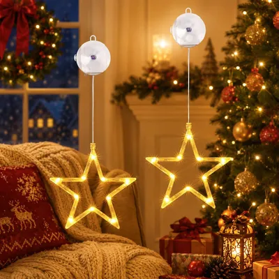 LED-Sterren 2er-Set, 10 LEDs, warmweiß, Timer, batteriebetrieben