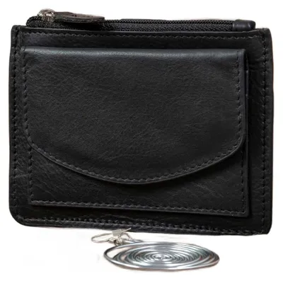 Productafbeelding van Belveder lederen etui voor dames, zwart, met ketting. Elegant etui voor kaarten, identiteitsbewijs, documenten, geschikt voor handtas en dagelijks gebruik. Model: 2165