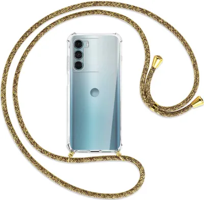 Produktbild von Handykette Backcover-Schutzhülle mit Band (Metall goldfarben) für Motorola Moto G200 5G - braun+beige