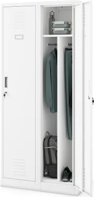 Immagine prodotto di Armadio in acciaio Armadio guardaroba Armadio doppio 2 scomparti Porte a battente Parete divisoria Verniciatura a polvere 180 x 80 x 50 cm Colore: bianco