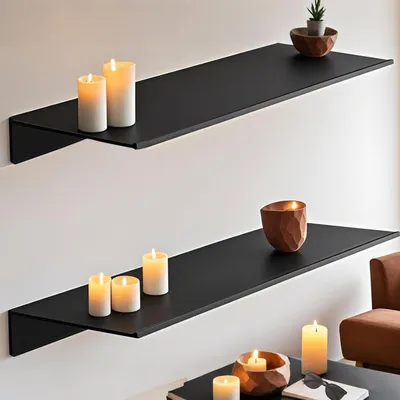 Image de TRANKIELO® - Ensemble de 2 étagères murales flottantes - Étagère en métal noir de 40 cm - Idéale pour le salon, la salle de bain et la cuisine