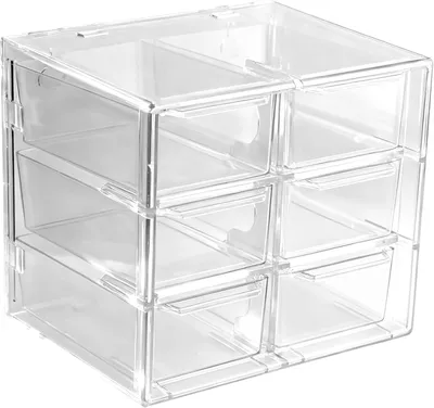 Zdjęcie produktu dla Biurko organizer z 6 przezroczystymi szufladami, wykonane z tworzywa sztucznego, idealne do przechowywania biżuterii i artykułów biurowych