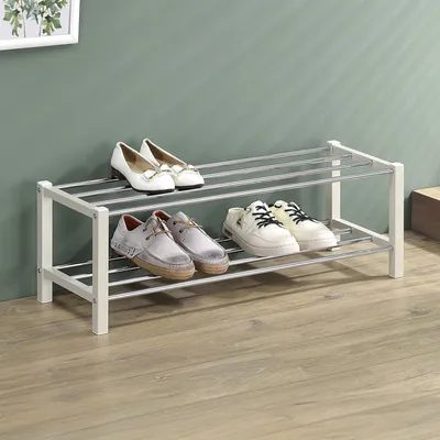 Produktbild von Schuhregal DUBLIN mit 2 Ablagen in  beige - Robustes  Metallregal mit edel verchromter Schuhablage. Flurmöbel Schuhaufbewahrung, Organizer für den Flur