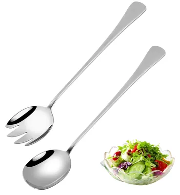 Produktbild von Salatbesteckset - 2-teilig aus Edelstahl - Zum Servieren von Salaten - 28 cm Länge