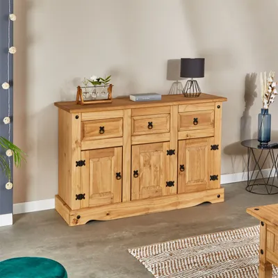 Produktbild von Sideboard SALSA Kommode Mexiko Stil Highboard Anrichte Kiefer massiv gebeizt, gewachst mit 3 Schubladen und 3 Türen