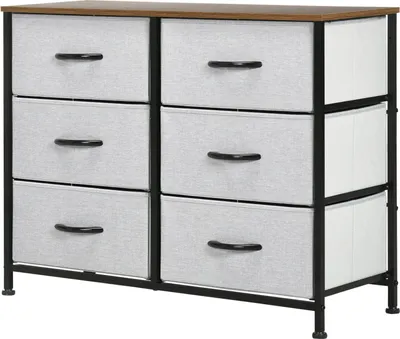 Produktbild von Kommode Sideboard Mit 6 Klappbaren Stoffschubladen, Schubladenschrank Mit Arbeitsplatte, Mehrzweckschrank, Grau