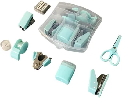 Productafbeelding van Kantoorbenodigdheden Set - Bureau Accessoires - Thuiswerken Organiseren - Compleet 8-delig - Compact Formaat - Blauw
