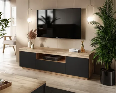 Produktbild von TV-Schrank YOSHI Auf dem Sockel Eiche Wotan/ Schwarz