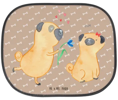Produktbild von Mr. & Mrs. Panda Sonnenschutz Auto Mops Verliebt - Hundeglück - Geschenk, Freund, Fürs, Autoscheiben, Liebe, Hund, fenster, Partner, Knuffig, blendschutz, Sprüche