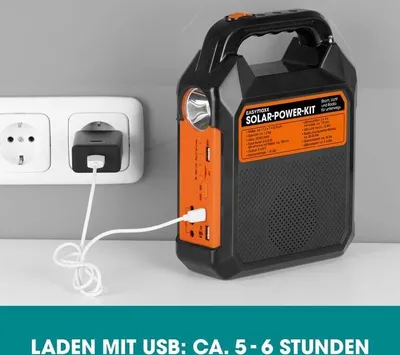 Produktbild von EASYmaxx Solar-Generator Kit 4500mAh 2 Auflademodi: Solarpanel oder USB Aufladen von Handy Powerbank Integriertes FM-Radio inkl. Lautsprecher