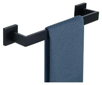 Image de Porte-serviettes mural Ahlsen, porte-serviettes de salle de bain, barre de serviette de 40 cm, acier inoxydable SUS304, finition noir mat