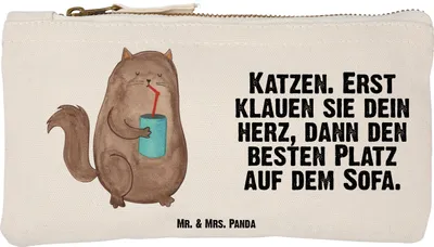 Produktbild von Mr. & Mrs. Panda Kulturbeutel Katze Dose Größe S Klein - Weiß - Geschenk, Bezaubernd, Kulturtasche, Pouch, Federtasche, Federmappe, Cat, Herz, Cats, Waschtasche, Katzen