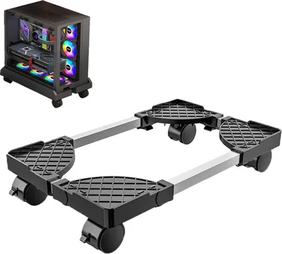 Image de Support pour ordinateur avec 4 roulettes, mobile, pour ordinateurs de type tour, rotatif à 360°, idéal pour le bureau