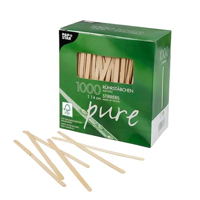 Produktbild von PAPSTAR "pure" Rührstäbchen Holz 14 cm x 5 mm | Faltschachtel (1000 Stück)