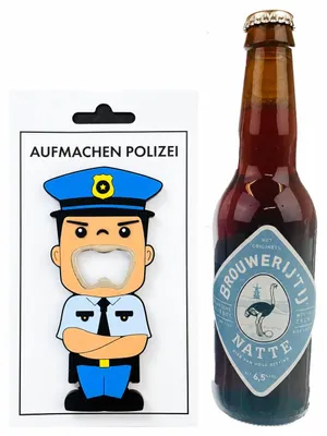 Flaschenöffner Polizei – lustiges Biergeschenk mit Karte