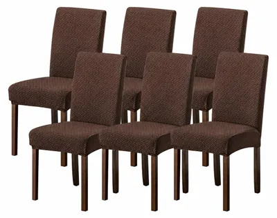 Stretch-Jacquard-Stuhlbezüge, 6er Set, braun, für Esszimmerstühle