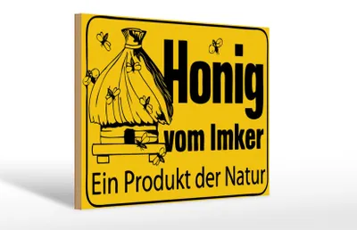Produktbild von Holzschild Honig direkt vom Imker Naturprodukt, 30 x 20 cm, Holzschilder Bild Bienen Tier Wiese
