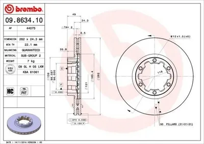 Produktbild von 2x BREMBO Bremsscheibe 09.8634.10 für NISSAN ATLEON 49mm 282mm