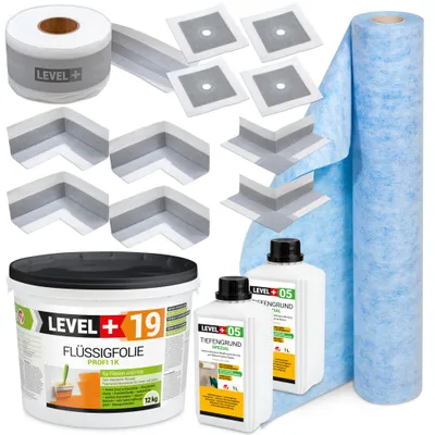 Produktbild von Dichtset Innen Außen Abdichtung-Set SET541 Dichtvlies Flüssigfolie 12kg Auf Holz Fliesen OSB Wasserdicht Dichtband 120/70mm Ausdehnbar