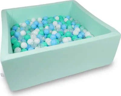 Produktbild von Bällebad 110x110x40cm mint – Mit 600 Bällen / babyblau, transparent, mint, weiß