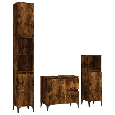 Produktbild von vidaXL 3-tlg. Badmöbel-Set Räuchereiche Holzwerkstoff