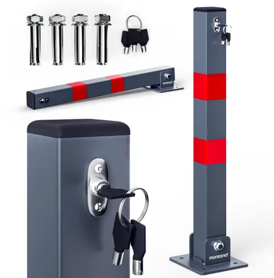 Produktbild von DEUBA® Parkpfosten Parkplatzsperre 3 Schlüssel Sperrpfosten klappbar Stahl Robust Standfuß Stabil Park Poller Set