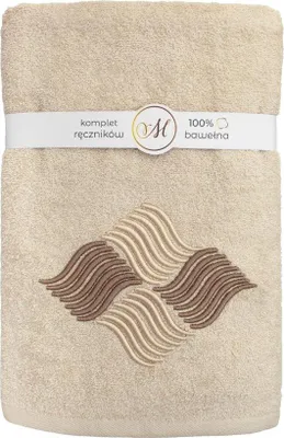 Zdjęcie produktu dla Jeden zestaw ręczników, zestaw 3 bawełnianych ręczników Maribella waves, kremowy