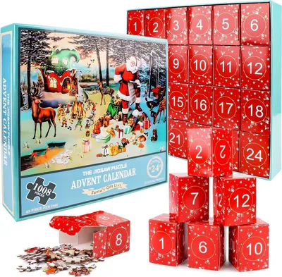 Obrázok produktu pre Adventný kalendár Vianočné puzzle 1008 dielikov Santa Claus Vianočné darčeky 24 políčok deti dospelí Modrá