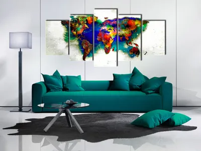 Immagine prodotto di Immagine acustica mappa del mondo 200x100 cm immagini schiuma acustica ad alte prestazioni fonoassorbente isolamento acustico tela 5 pezzi parete immagine stanza acustica isolamento acustico k-A-0011-b-o