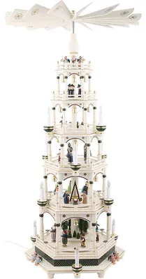 Produktbild von 6-stöckige Weihnachtspyramide weiß-grün, elektrisch - 106cm - 220V Motor von KWO