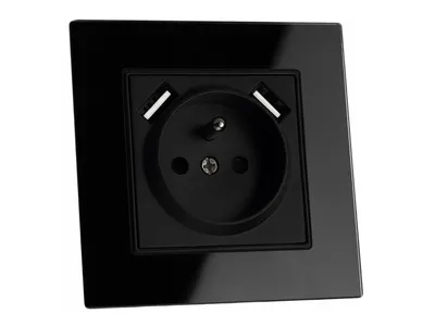 Zdjęcie produktu dla Kontakt Gniazdo Elektryczne Pojedyncze Fi60 2xUSB z Uziemieniem Szklane