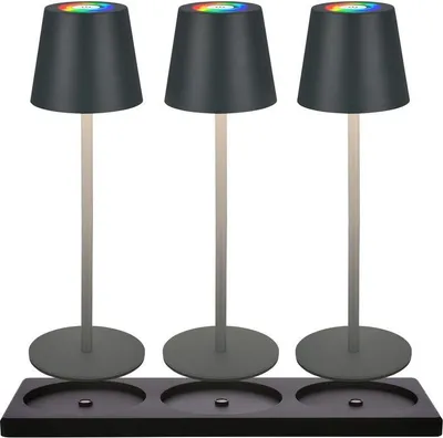 Produktbild von 3x RGBW LED Tischleuchte kabellos IP44 Akku Tischlampe Ladestation Gastronomie