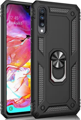 Produktbild von LaimTop Galaxy A70 Hülle, Hybrid Robuste Rüstung Drehbarer Ring Halter Ständer Dual Layer Hard PC + TPU Stoßfest Schutzhülle für Samsung Galaxy A70 Schwarz