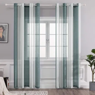 Transparente Vorhänge mit Ösen, 2er-Set, 140x225 cm, grün gestreift