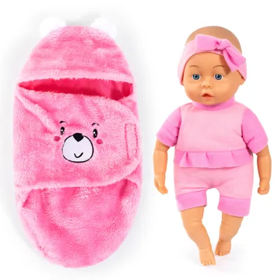 Produktbild von Bayer Design 93501AB Babypuppe, Puppe 35 cm, Weichkörperpuppe, mit Kuscheldecke, handliche Größe für kleine Kinderhände