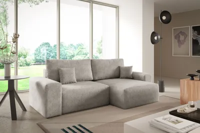 Produktbild von 3 Sitzer Ecksofa ANTONIO CENTAUR 255x148cm, L-Form, Ottomane rechts/links, Schlaffunktion & Bettkasten - Eckarniutur in Bouclé-Stoff - Dunkelbeige