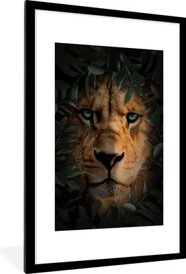 Produktbild von MuchoWow® MuchoWow® Gerahmtes Poster Dschungel - Löwe - Pflanzen 60x90 cm - Poster mit zchwarzem Bilderrahmen - Dekoration - Wandposter Wohnzimmer - Hochwertig