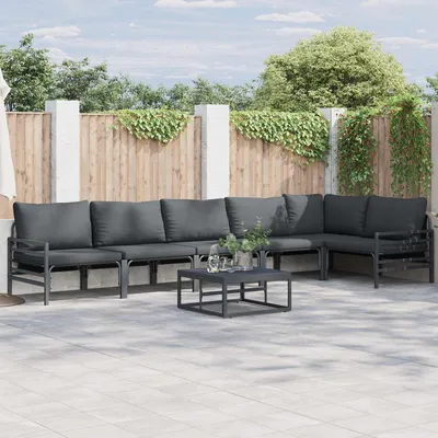 Immagine prodotto di vidaXL Set di divani da giardino con cuscini 7 pezzi in acciaio nero