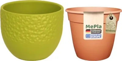 Produktbild von MePla - Set - Übertopf 536 Dots ø18 + Pflanztopf ø16 - Grün-matt