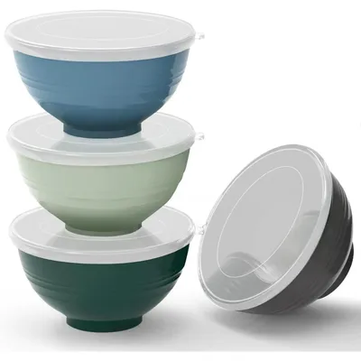 Immagine prodotto di Set di 4 ciotole per muesli con coperchio, capacità 710 ml, realizzate in PP resistente agli urti, disponibili nei colori blu, verde, beige e rosa
