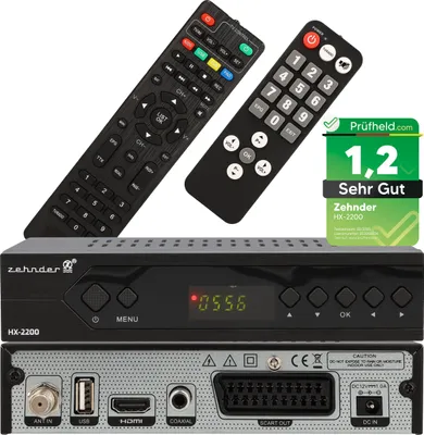 Produktbild von Zehnder HX 2200 Sat Receiver + Senioren Fernbedienung, mit PVR Aufnahmefunktion, HD fähig, Full HD HDMI, Digital TV Sat-Receiver für Satellitenschüssel Satelliten