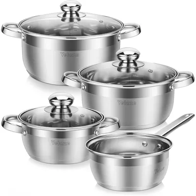 Produktbild von Kochtopf Set 7-teilig Edelstahl Induktion mit Glasdeckeln für alle Herdarten
