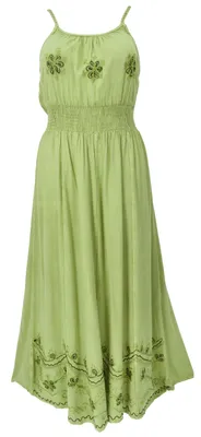 Produktbild von Besticktes Boho Sommerkleid, Langes Besticktes Kleid - Grün, Damen, Viskose, Kleider