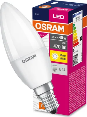 Zdjęcie produktu dla Żarówka LED E14 B37 4,9W = 40W 470lm 2700K Ciepła 200° OSRAM Value