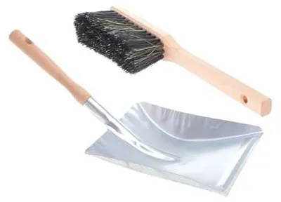 Produktbild von Aqbau Handfeger und Schaufel Set 34 cm – Kehrblech und Handfeger, verzinkte Kehrschaufel aus Metall mit Holzgriff, Besen und Kehrschaufel Set robust