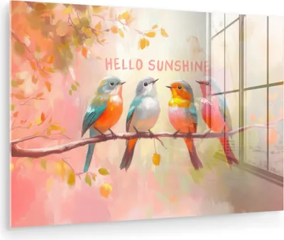 Produktbild von MuchoWow Glasbilder - Bilder auf Wandbild - Foto auf Glas Vögel - Zweig - Zitat - Rosa 30x20 cm Wanddekoration aus Glas - Acrylglasbild - Acrylbilder - Bilder auf glas wandbild