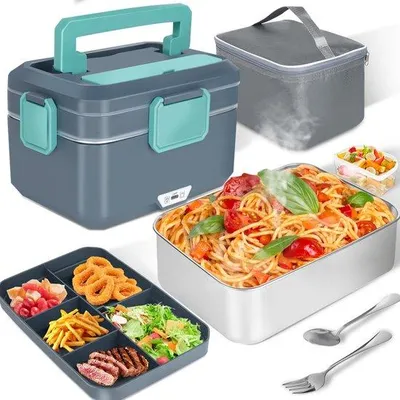 Image de Boîte à repas électrique 3,5 L, 90 W, avec fourchette et cuillère, portable, pour la maison/la voiture, le camping, grande capacité