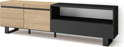 Image de COZY Meuble TV, Banc Télé, 200x35x57cm, Pour les TV jusqu'à 80", Chêne et noir