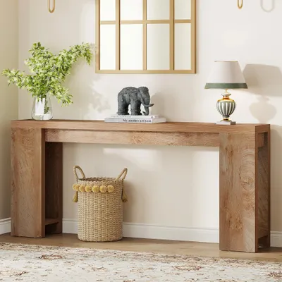 Image de Table console - Table d'entrée extra longue de 160 cm - Table d'appoint étroite pour derrière le canapé - Avec espace de rangement - Couleur chêne clair