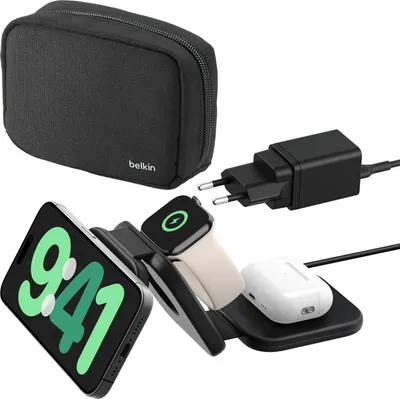Produktbild von Belkin BoostCharge Pro, Drinnen, AC, USB, Kabelloses Aufladen, 1,5 m, Schwarz